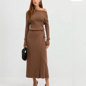 Commense Brown One Shoulder Dress